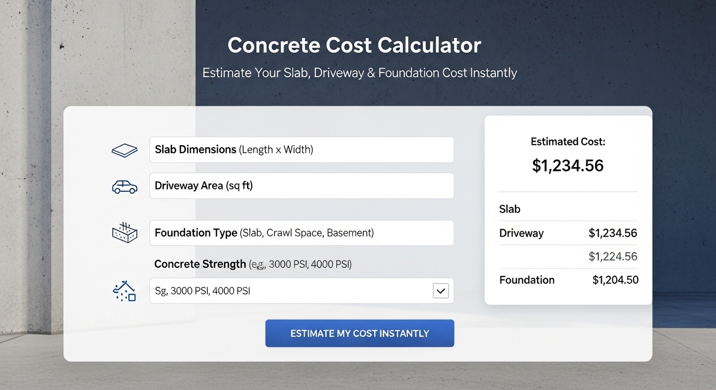 Concrete Cost Calculator: Estimate Your Slab, Driveway & Foundation Cost Instantly